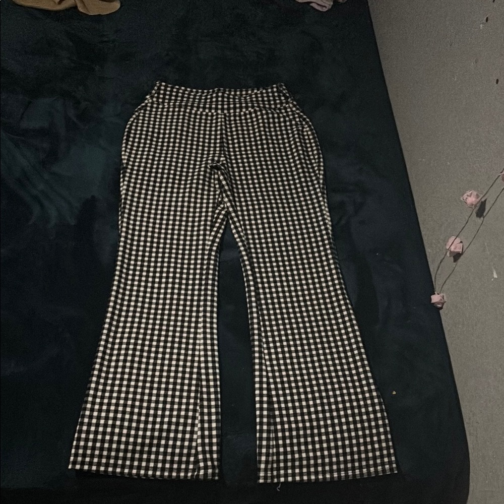 Black and White Checkered Flare Pants